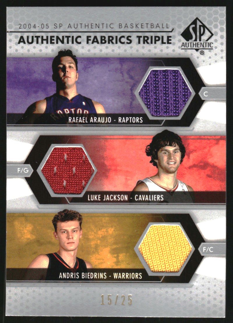 2004-05 SP Authentic Fabrics Triple #AJB Rafael Araujo/Luke Jackson/Andris Biedrins