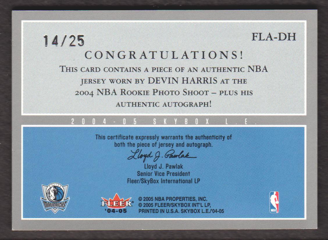 2004-05 SkyBox LE Future Legends of the Draft Patches Autographs #DH2 Devin Harris back image