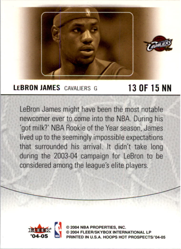 2004-05 Hoops Hot Prospects Notable Newcomers #13 LeBron James back image