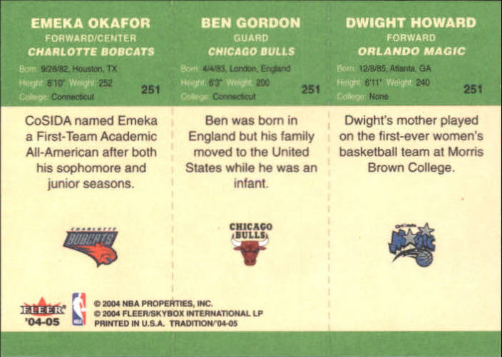 2004-05 Fleer Tradition Green #251 Emeka Okafor/Ben Gordon/Dwight Howard back image