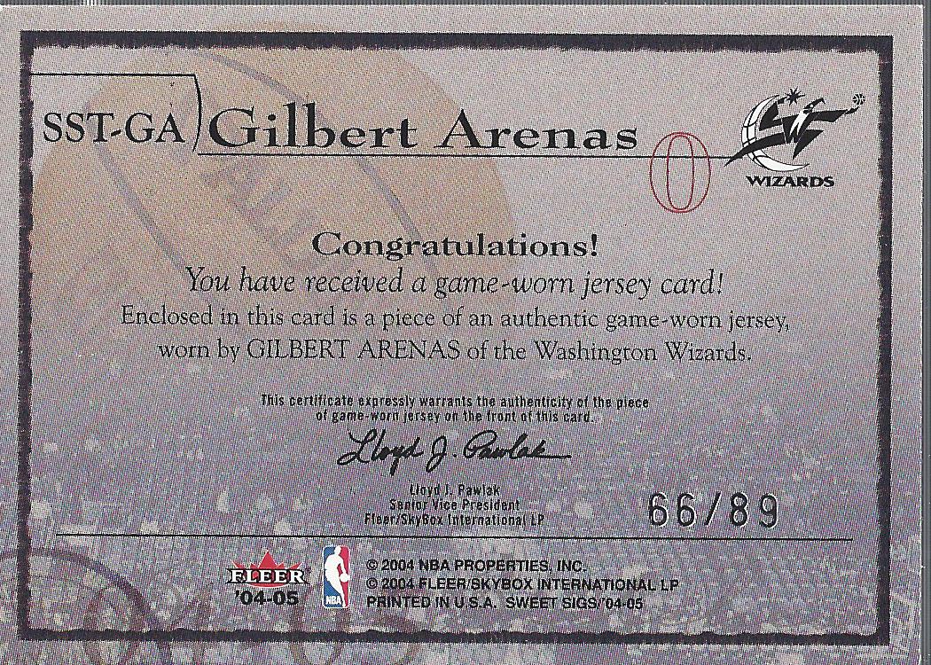 2004-05 Fleer Sweet Sigs Sweet Stitches Jerseys #GA Gilbert Arenas/89 back image