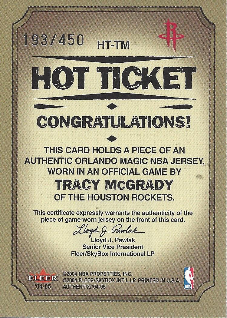 2004-05 Fleer Authentix Hot Tickets Jerseys #TM Tracy McGrady back image