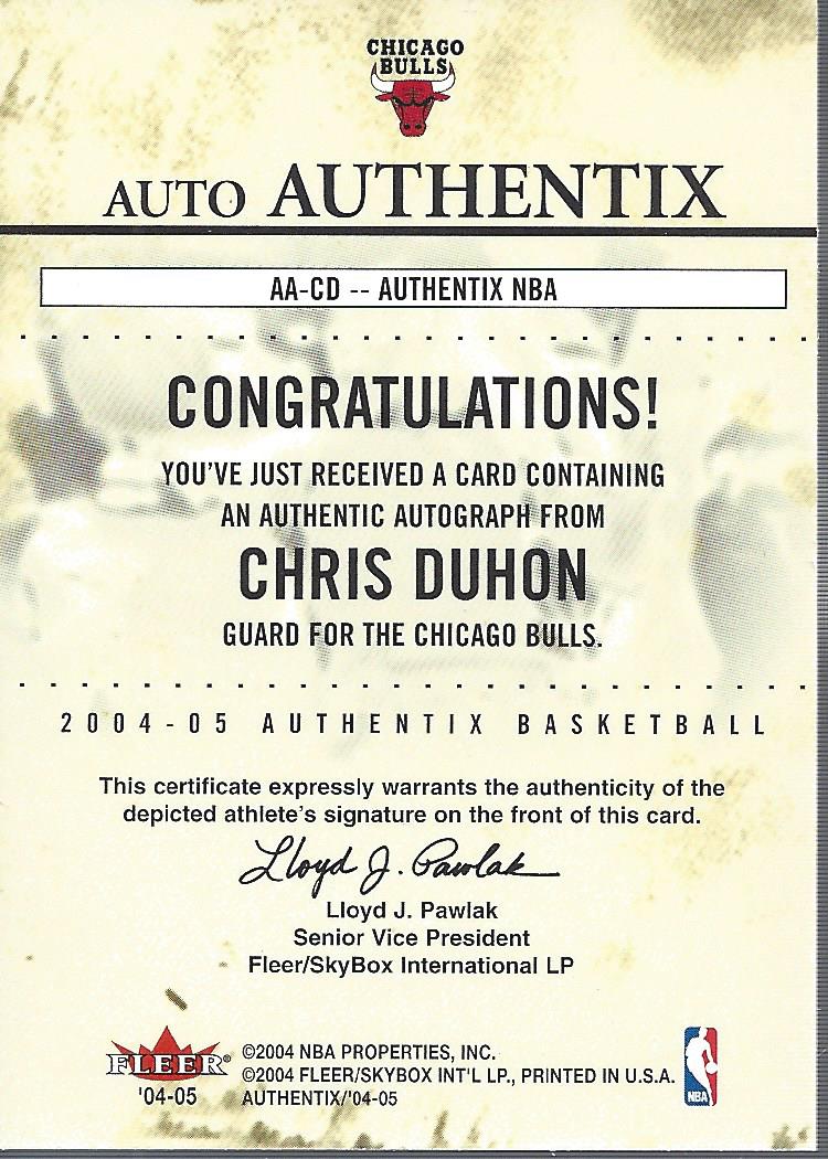 2004-05 Fleer Authentix Autographs 25 #CD Chris Duhon back image