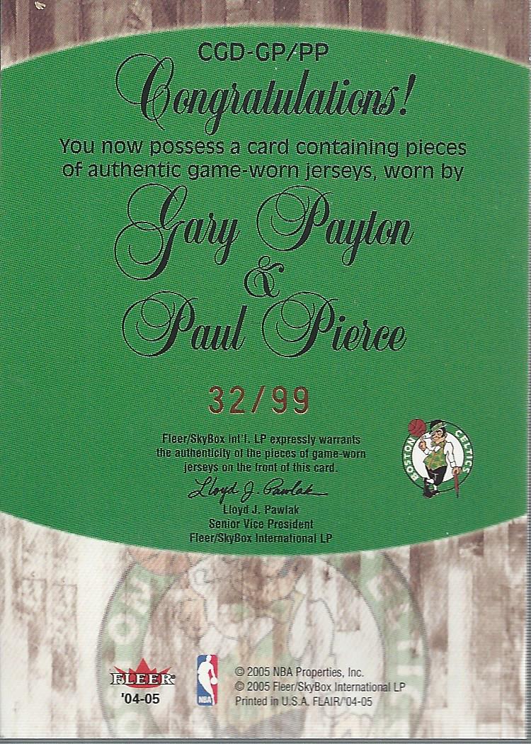 2004-05 Flair Courting Greatness Jerseys Dual #GPPP Gary Payton/Paul Pierce back image