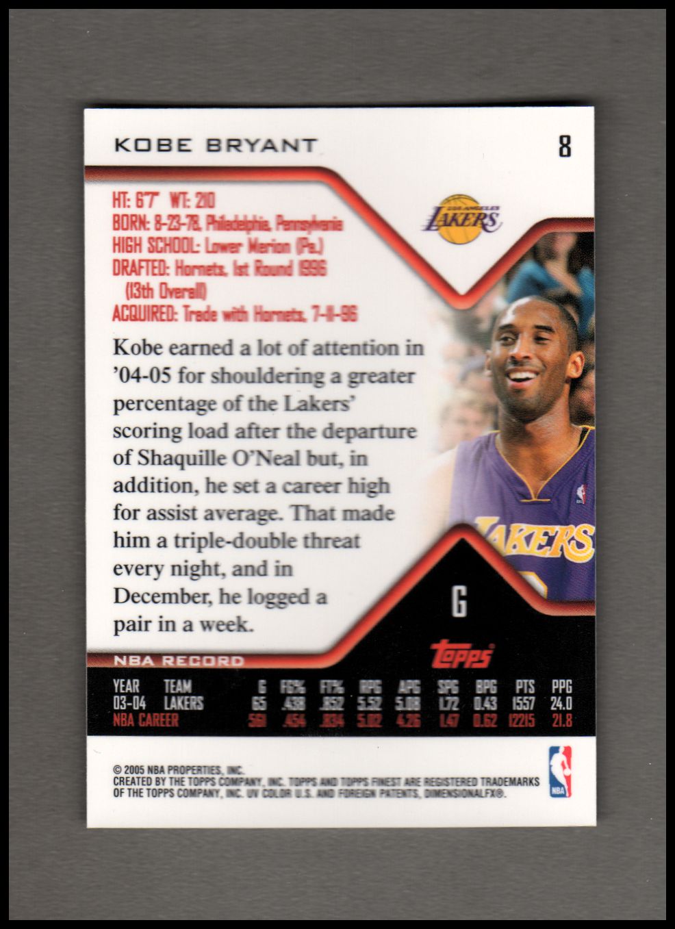 2004-05 Finest #8 Kobe Bryant back image
