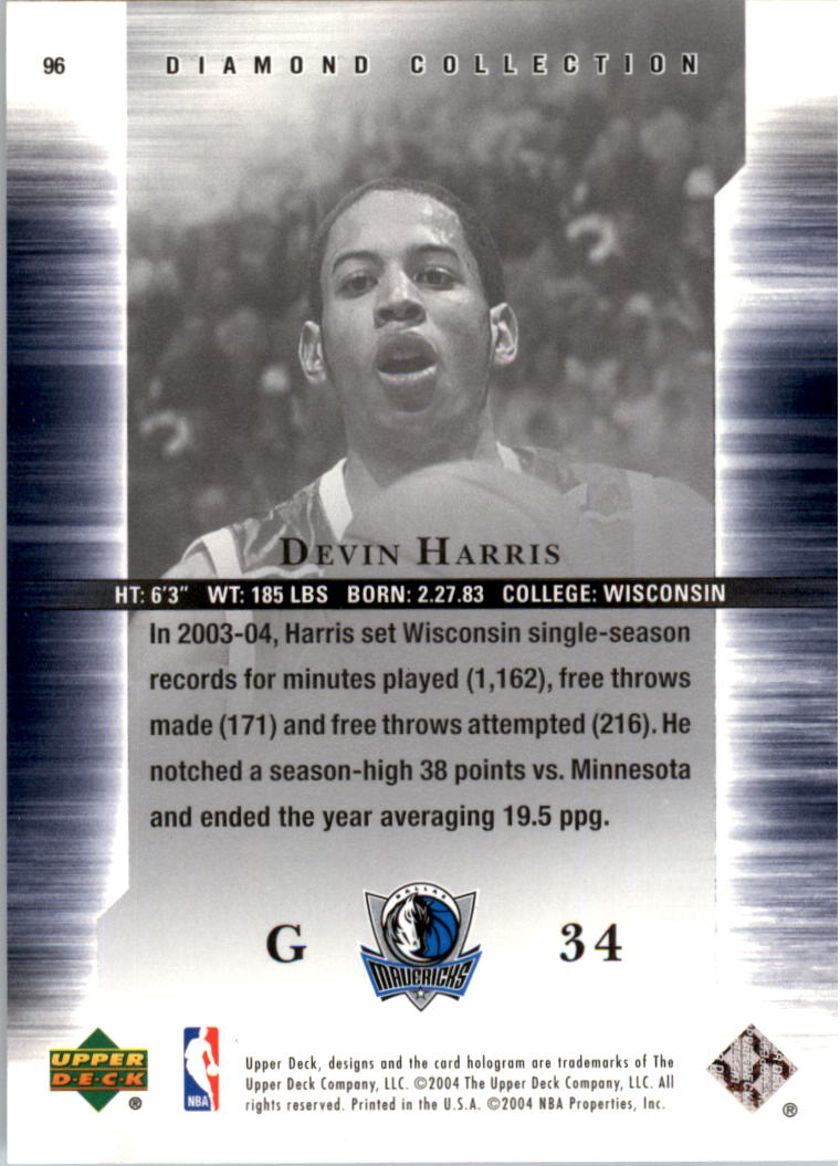 2004-05 Upper Deck All-Star Lineup #96 Devin Harris RC back image
