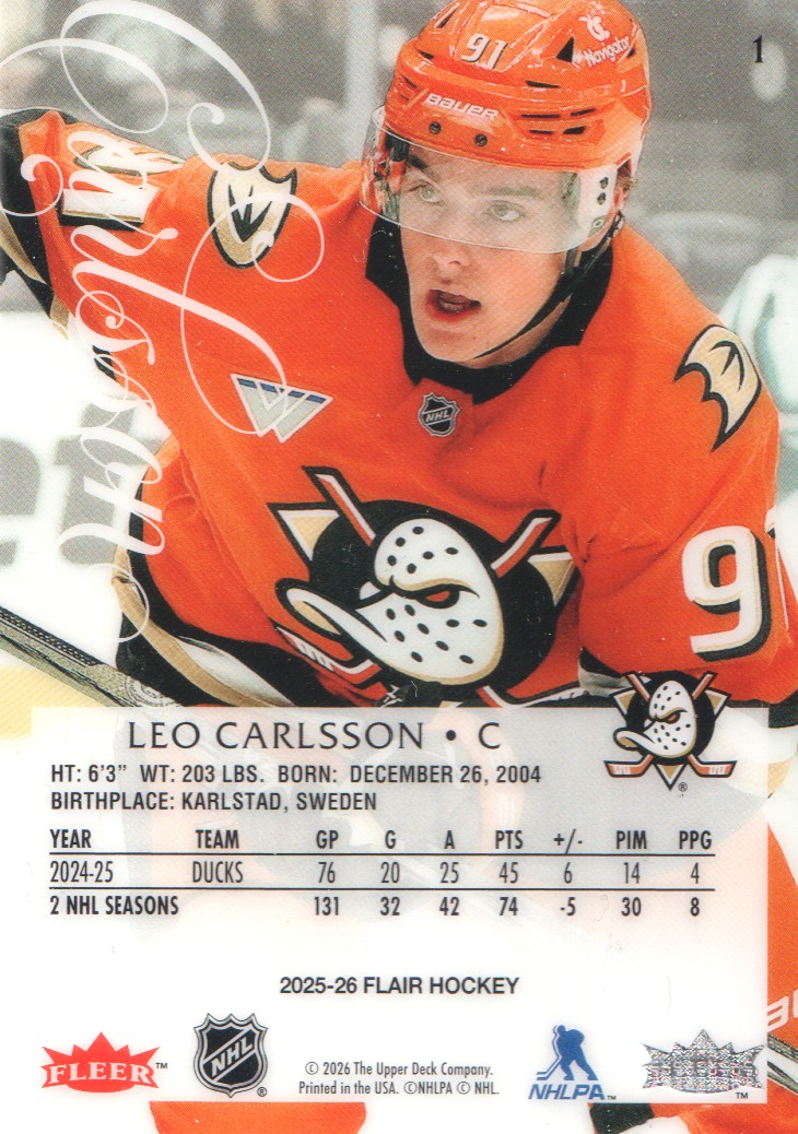 2025-26 Flair #1 Leo Carlsson back image