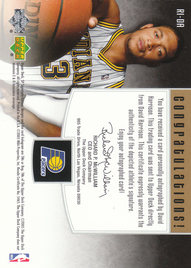 2004-05 SP Signature Edition Rookies INKorporated #DA David Harrison back image