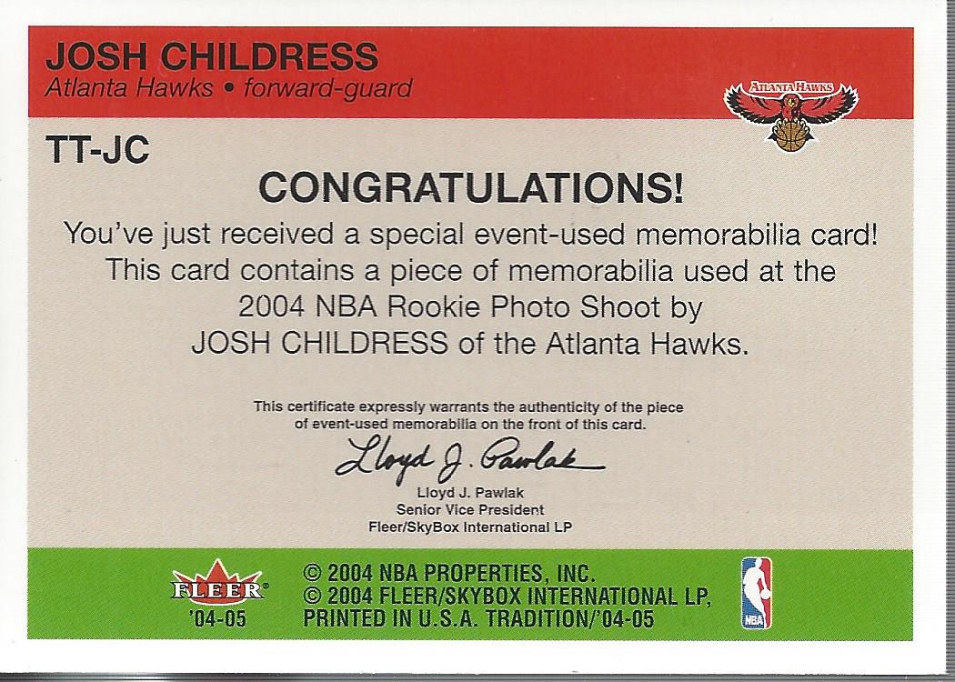 2004-05 Fleer Tradition Rookie Throwback Threads Jerseys #5 Josh Childress back image