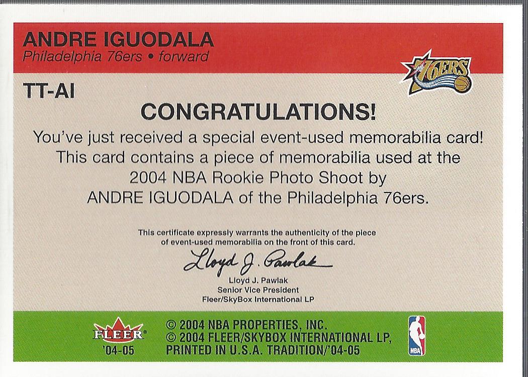 2004-05 Fleer Tradition Rookie Throwback Threads Ball #7 Andre Iguodala back image