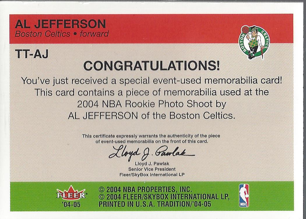2004-05 Fleer Tradition Rookie Throwback Threads Ball #12 Al Jefferson back image