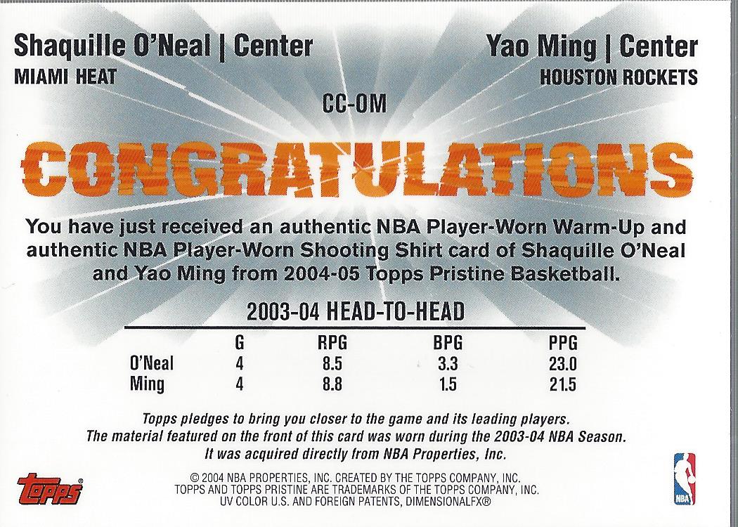 2004-05 Topps Pristine Court Clash #OM Shaquille O'Neal/Yao Ming - NM-MT