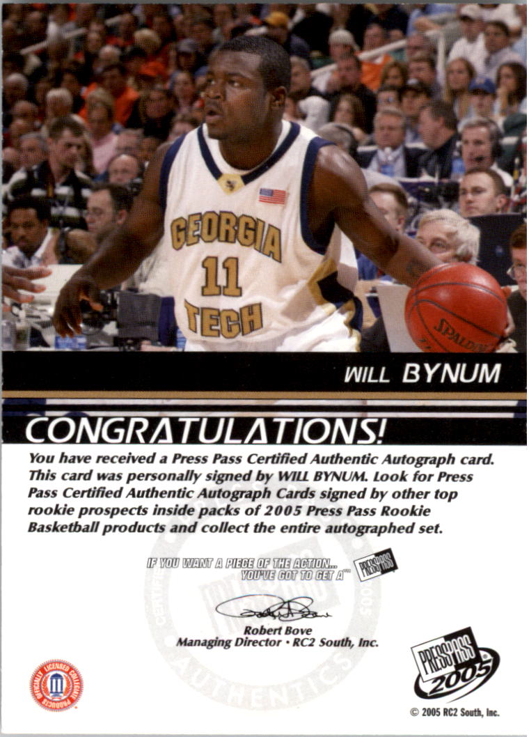 2005 Press Pass Autographs #WB Will Bynum back image