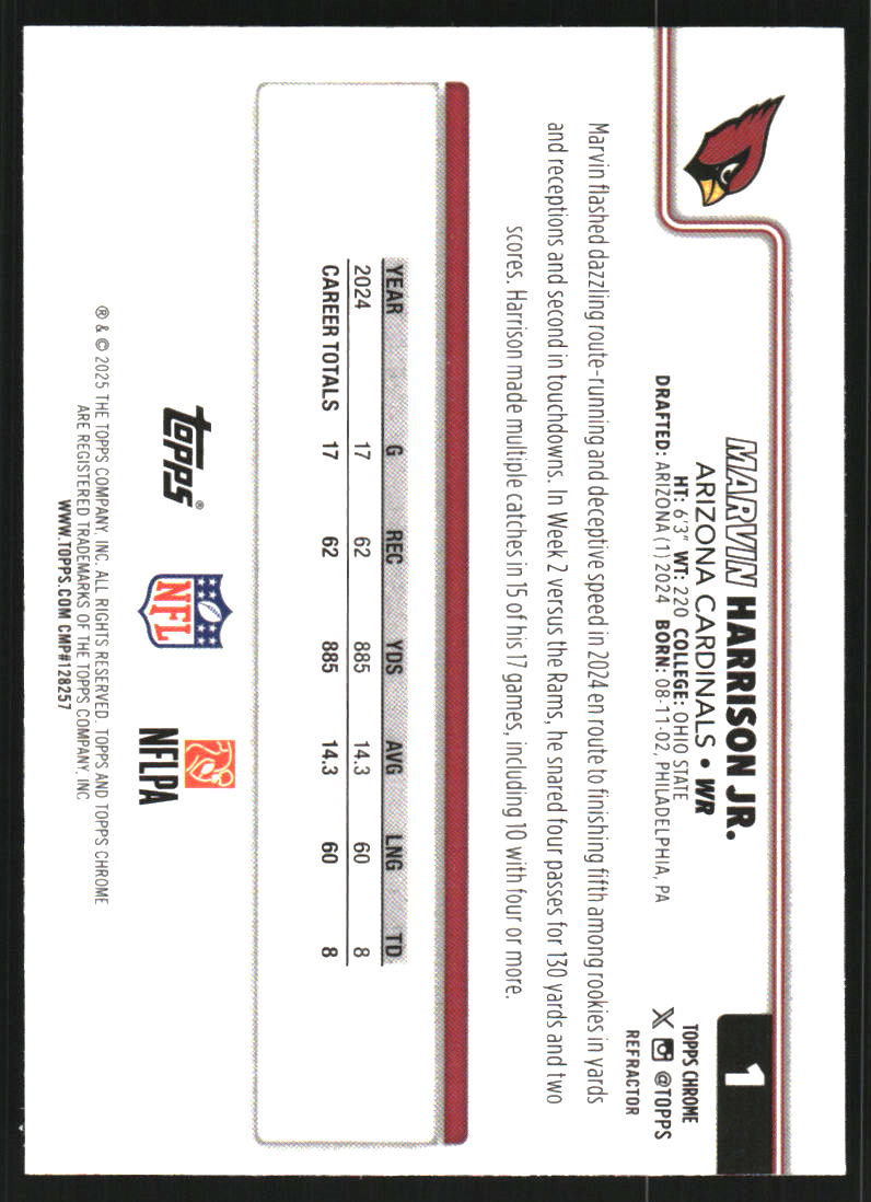 2025 Topps Chrome Refractors #1 Marvin Harrison Jr.