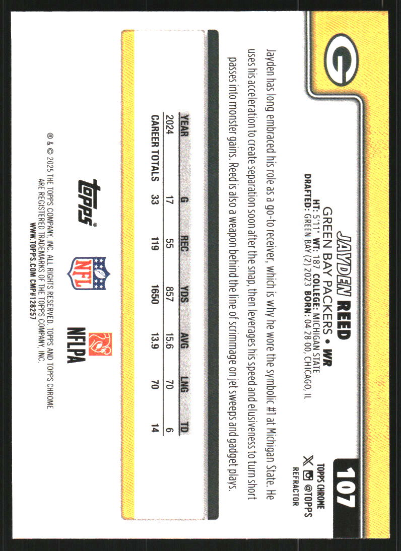2025 Topps Chrome Refractors #107 Jayden Reed