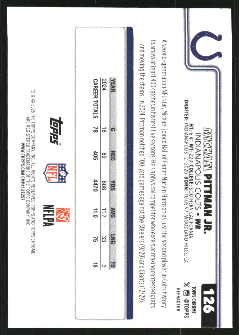 2025 Topps Chrome Refractors #126 Michael Pittman Jr.