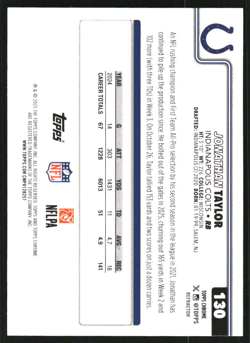 2025 Topps Chrome Refractors #130 Jonathan Taylor