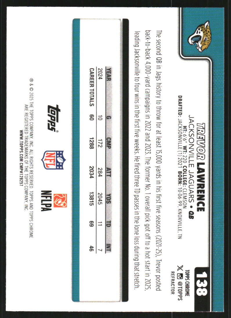 2025 Topps Chrome Refractors #138 Trevor Lawrence