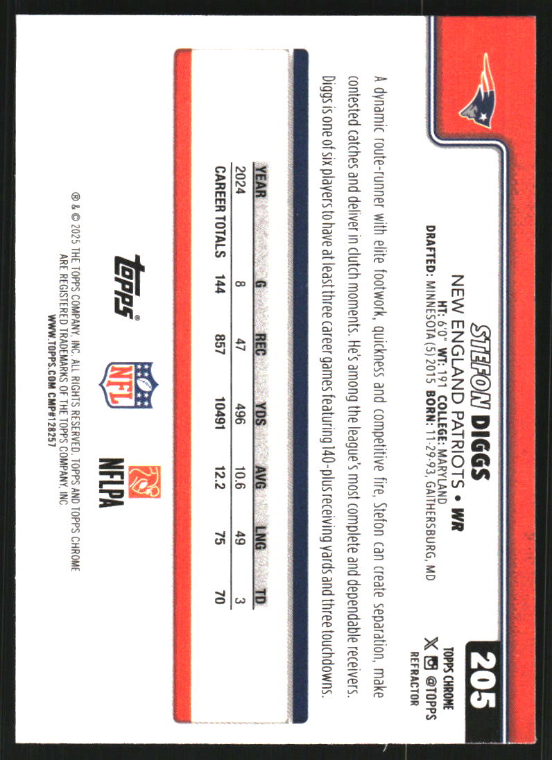 2025 Topps Chrome Refractors #205 Stefon Diggs