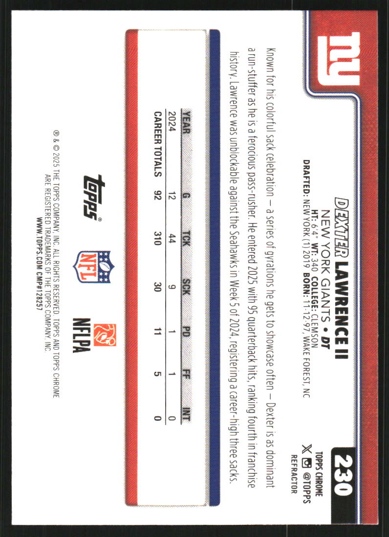 2025 Topps Chrome Refractors #230 Dexter Lawrence II