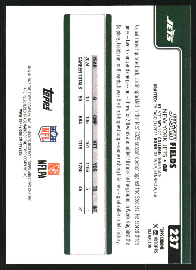 2025 Topps Chrome Refractors #237 Justin Fields