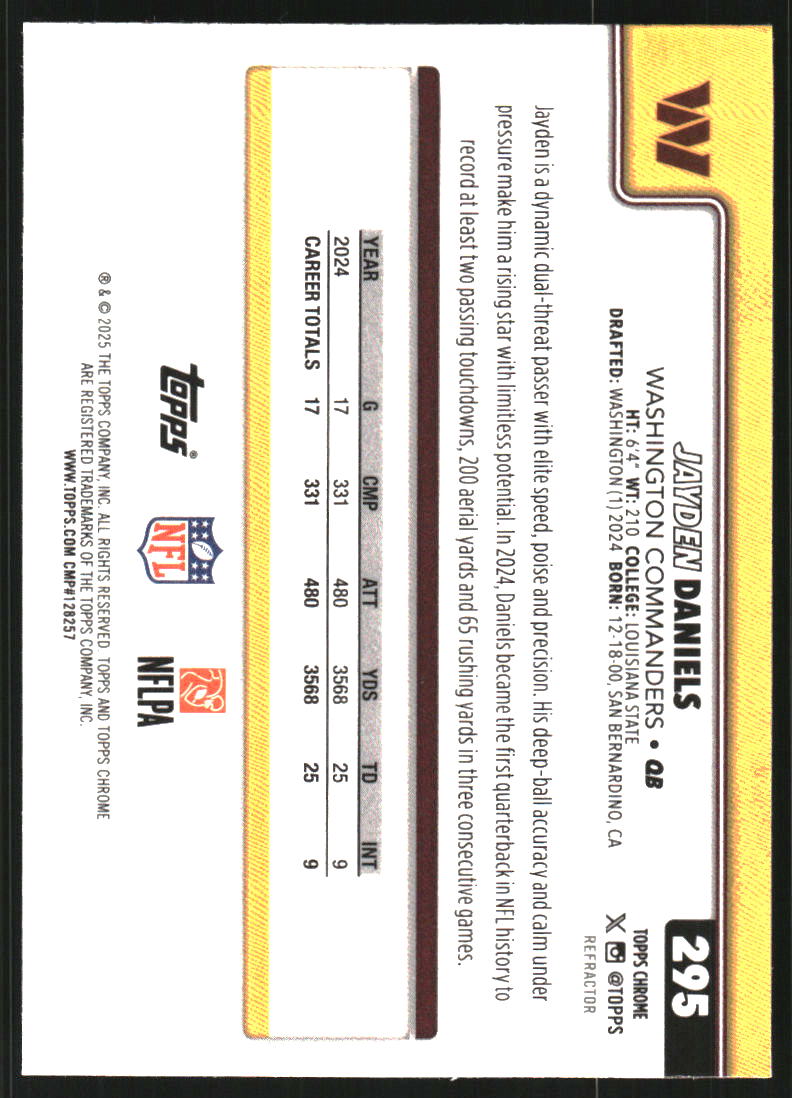2025 Topps Chrome Refractors #295 Jayden Daniels