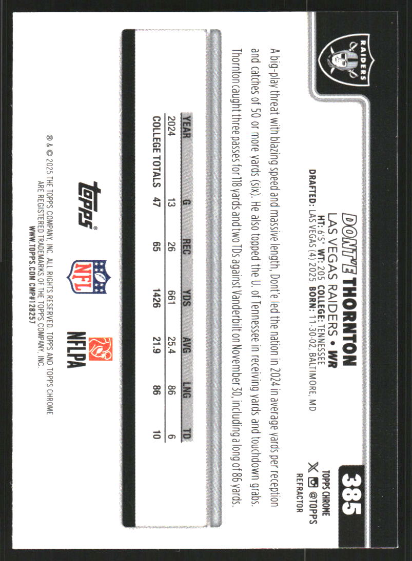 2025 Topps Chrome Refractors #385 Dont'e Thornton Jr.