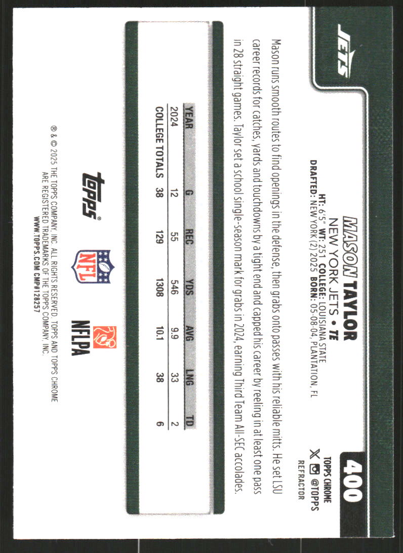 2025 Topps Chrome Refractors #400 Mason Taylor