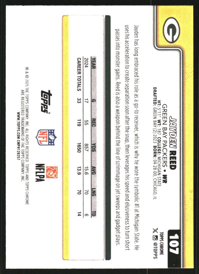 2025 Topps Chrome Pulsar Refractors #107 Jayden Reed