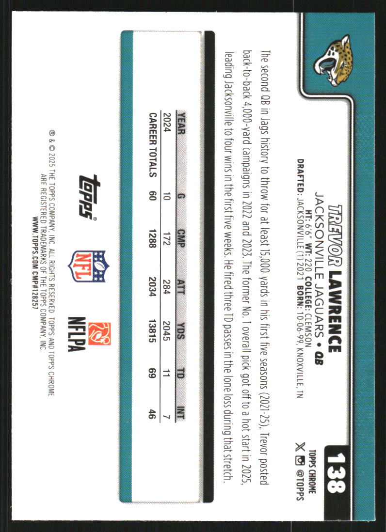 2025 Topps Chrome Pulsar Refractors #138 Trevor Lawrence
