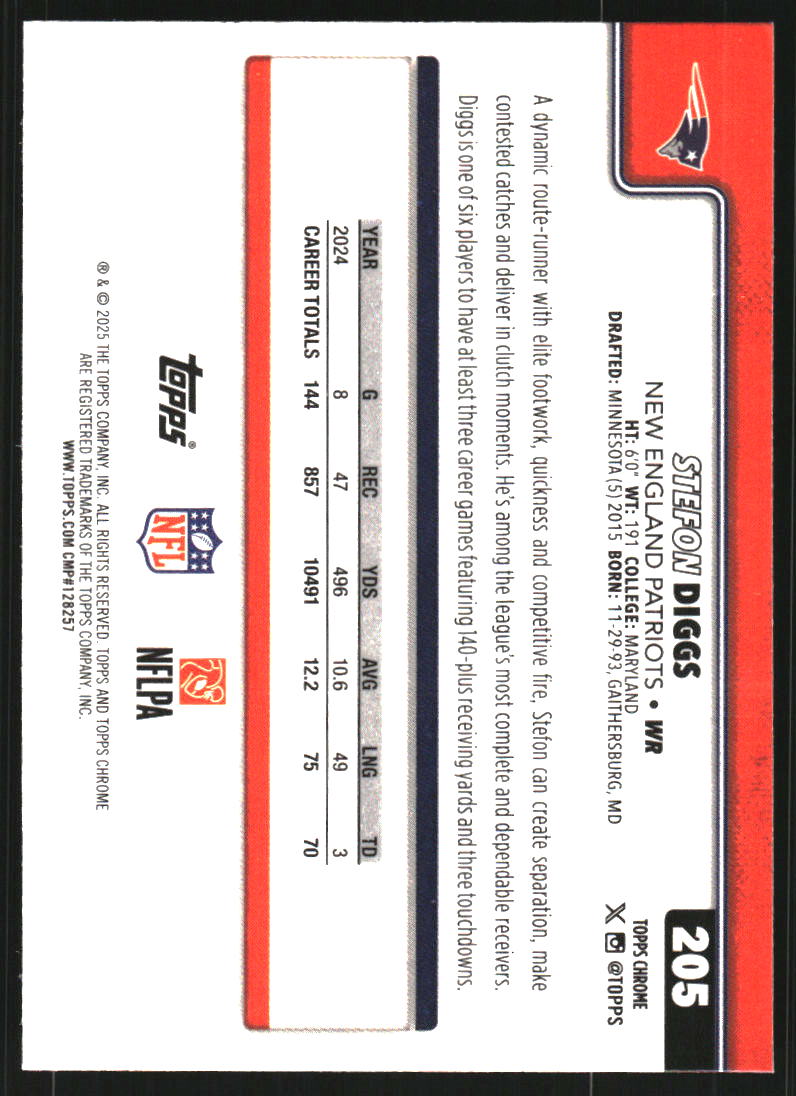 2025 Topps Chrome Pulsar Refractors #205 Stefon Diggs