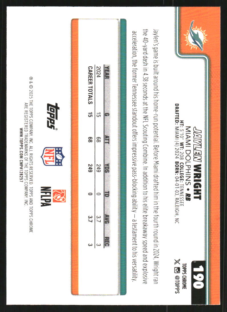 2025 Topps Chrome Red White and Blue Refractors #190 Jaylen Wright