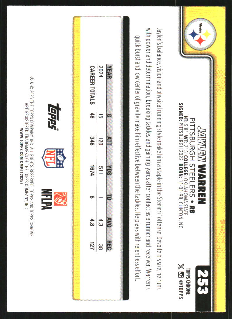 2025 Topps Chrome Red White and Blue Refractors #253 Jaylen Warren