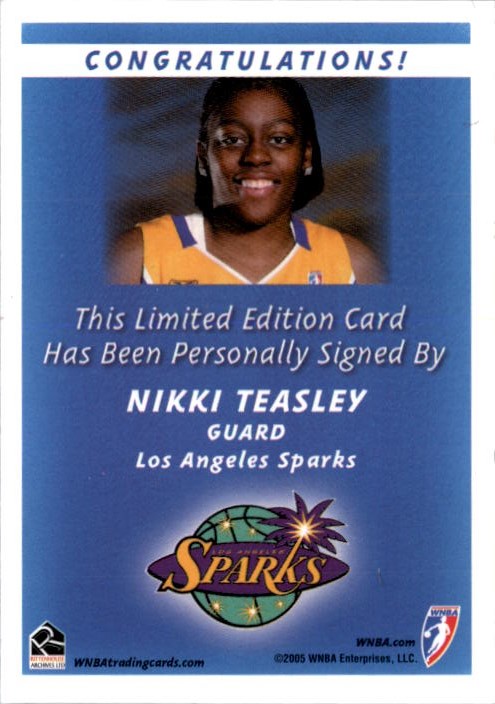 2005 WNBA Autographs #NT1 Nikki Teasley Posed back image