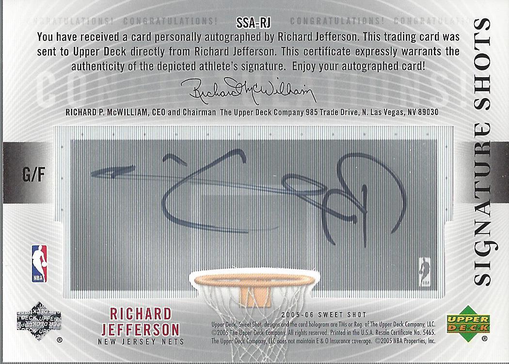 2005-06 Sweet Shot Signature Shots Acetate #RJ Richard Jefferson/75 back image