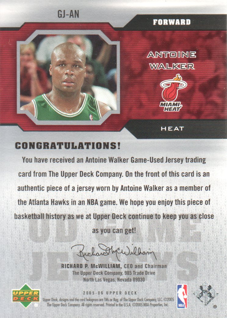 2005-06 Upper Deck Game Jerseys #AN Antoine Walker back image