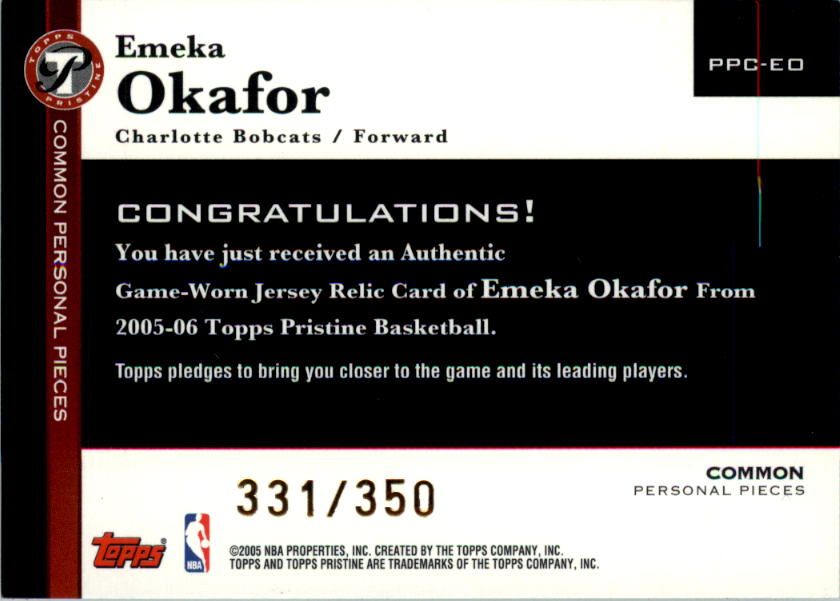 2005-06 Topps Pristine Personal Pieces #CEO Emeka Okafor C back image