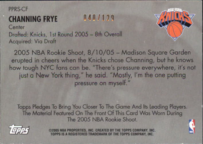 2005-06 Topps Big Game Picture Perfect Relics #CF2 Channing Frye Shorts back image