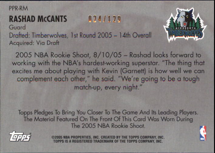 2005-06 Topps Big Game Picture Perfect Relics #RM Rashad McCants JSY back image