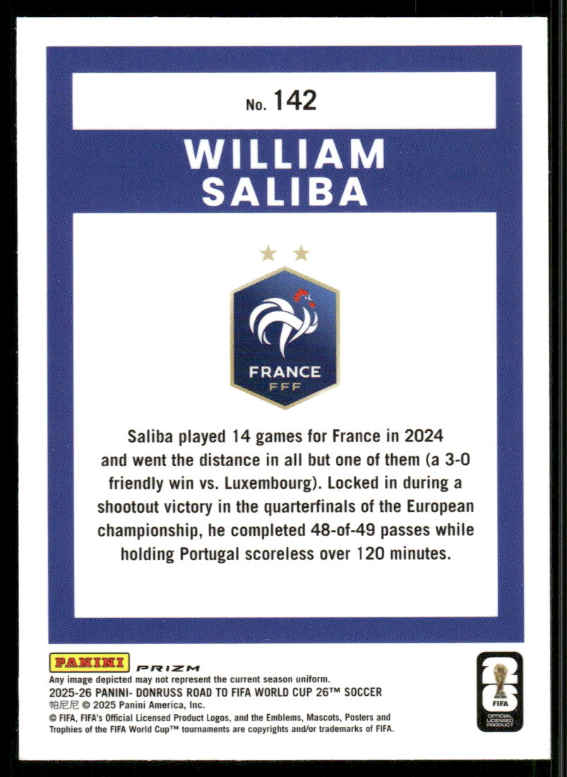 2025-26 Donruss Road to FIFA World Cup Optic Holo #142 William Saliba back image