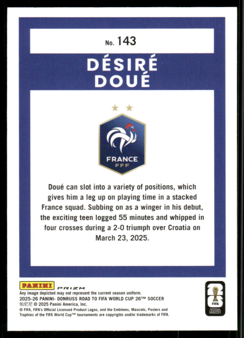 2025-26 Donruss Road to FIFA World Cup Optic Holo #143 Desire Doue back image