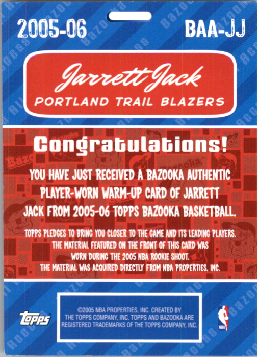 2005-06 Bazooka All-Access Relics #JJ Jarrett Jack back image