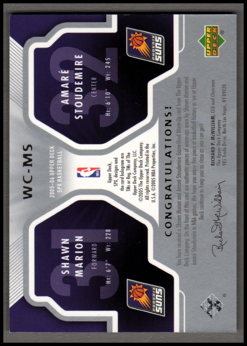 2005-06 SPx Winning Materials Combos #MS Shawn Marion/Amare Stoudemire back image