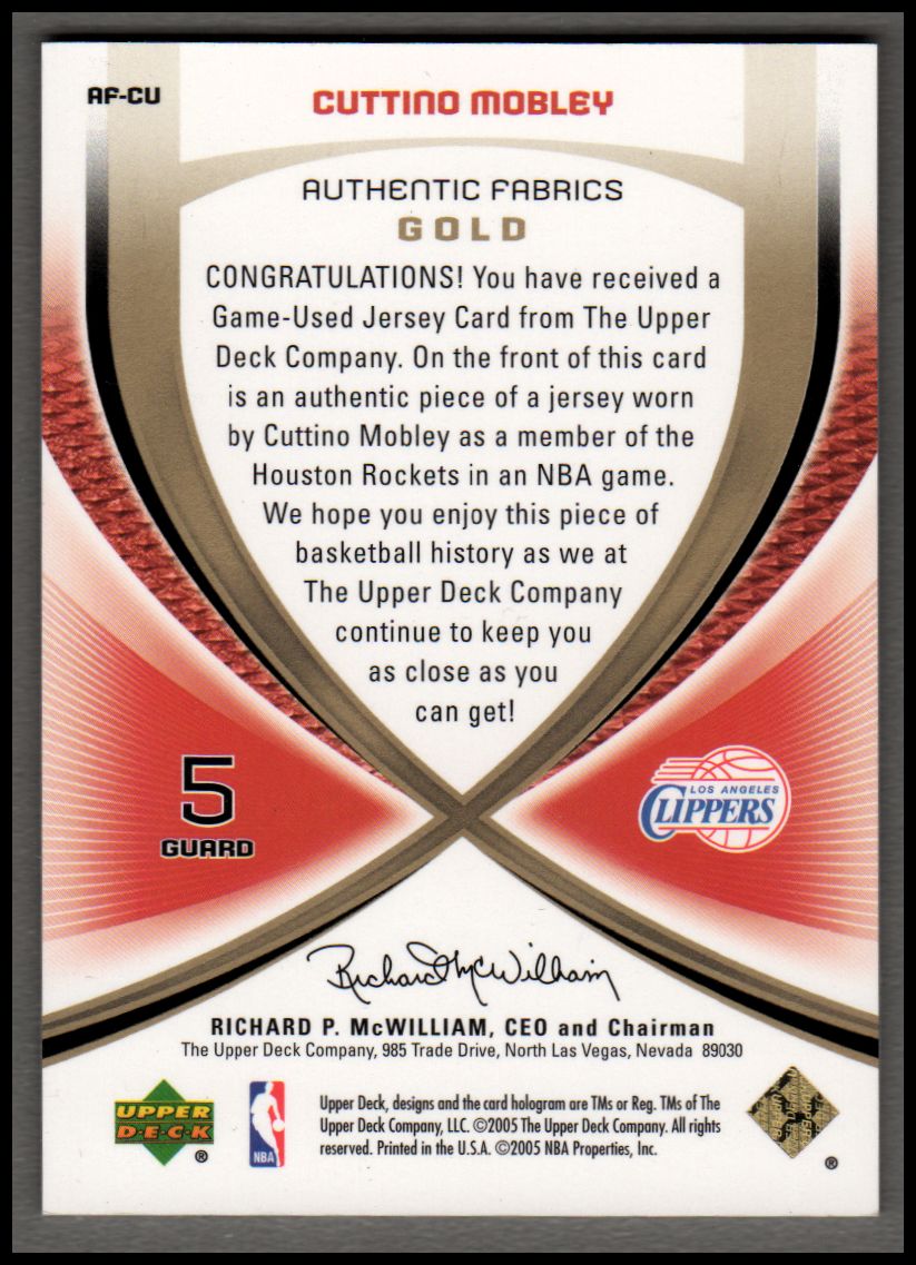 2005-06 SP Game Used Authentic Fabrics Gold #CU Cuttino Mobley back image