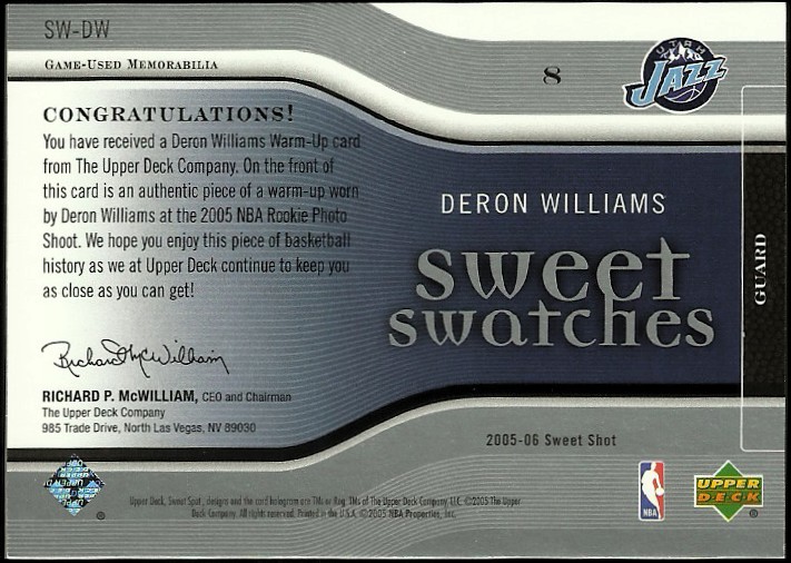 2005-06 Sweet Shot Sweet Swatches #DW Deron Williams/125 back image