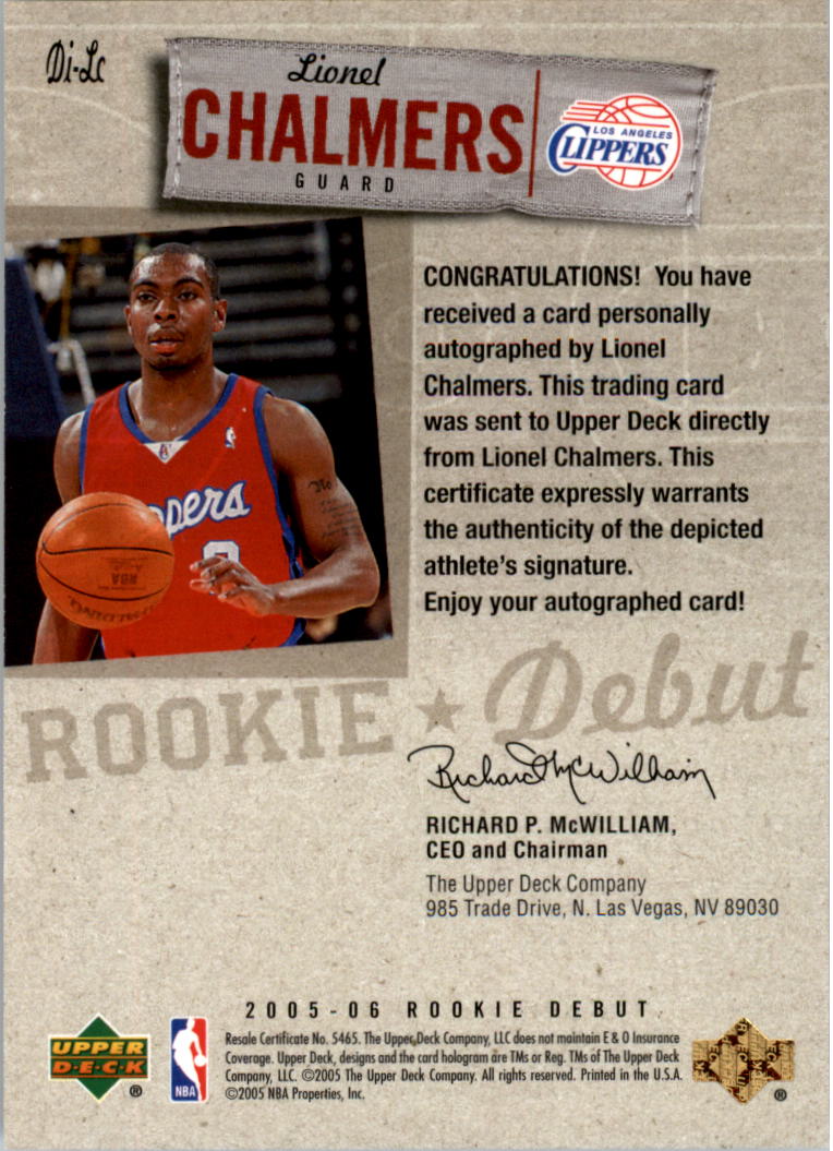 2005-06 Upper Deck Rookie Debut Ink #LC Lionel Chalmers back image