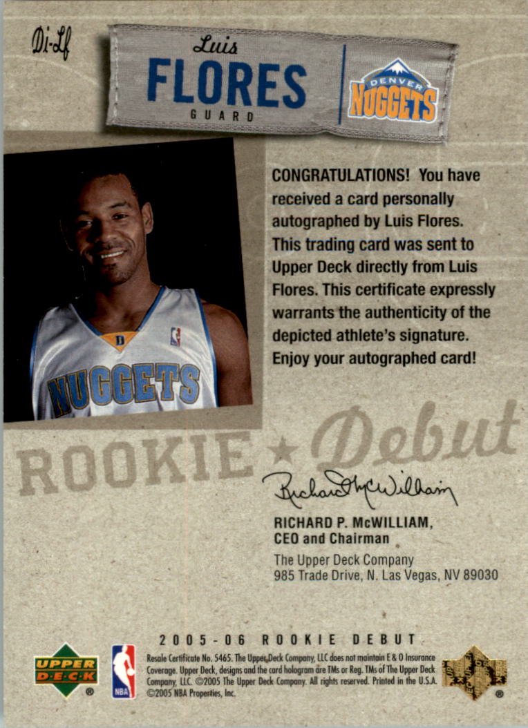 2005-06 Upper Deck Rookie Debut Ink #LF Luis Flores back image