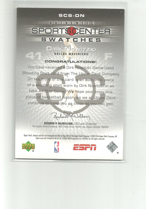 2005-06 Upper Deck ESPN Sports Center Swatches #DN Dirk Nowitzki back image