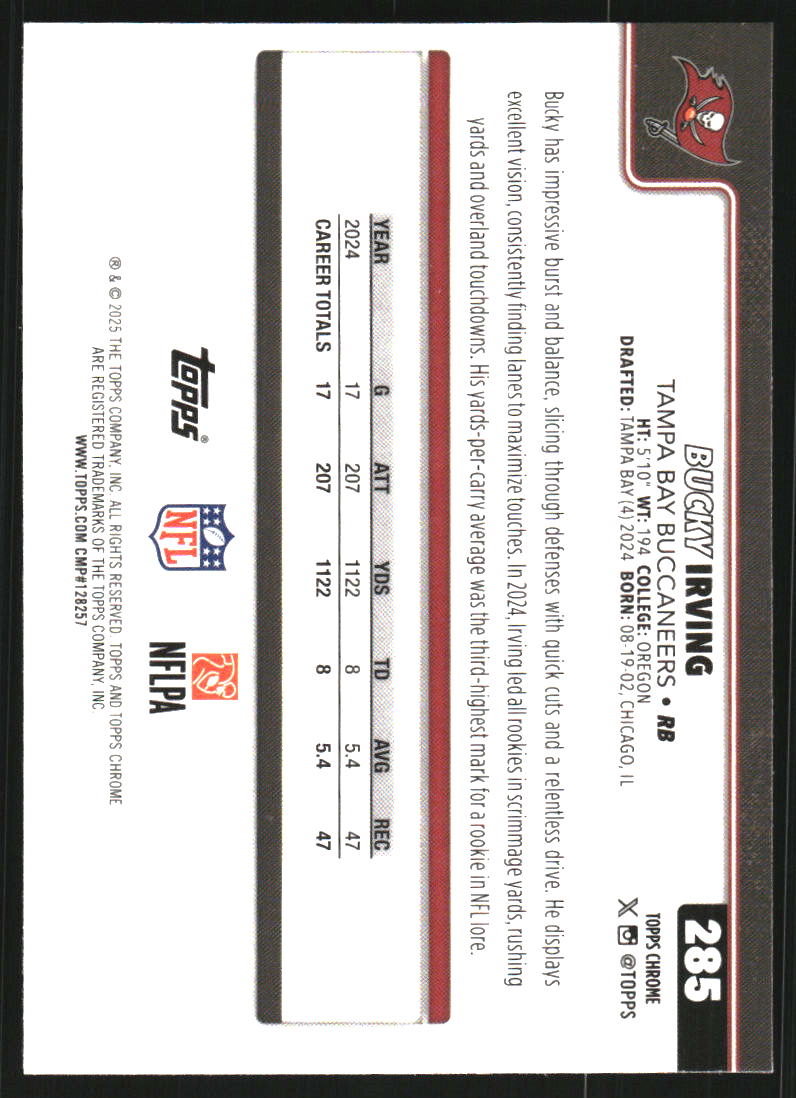 2025 Topps Chrome Neon Pulse Refractors #285 Bucky Irving /400