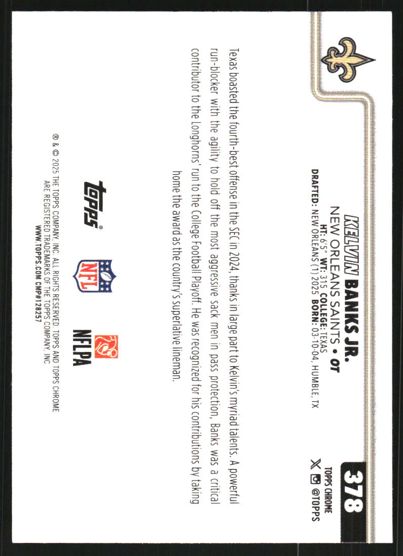 2025 Topps Chrome Pink Wave Refractors #378 Kelvin Banks Jr. /250